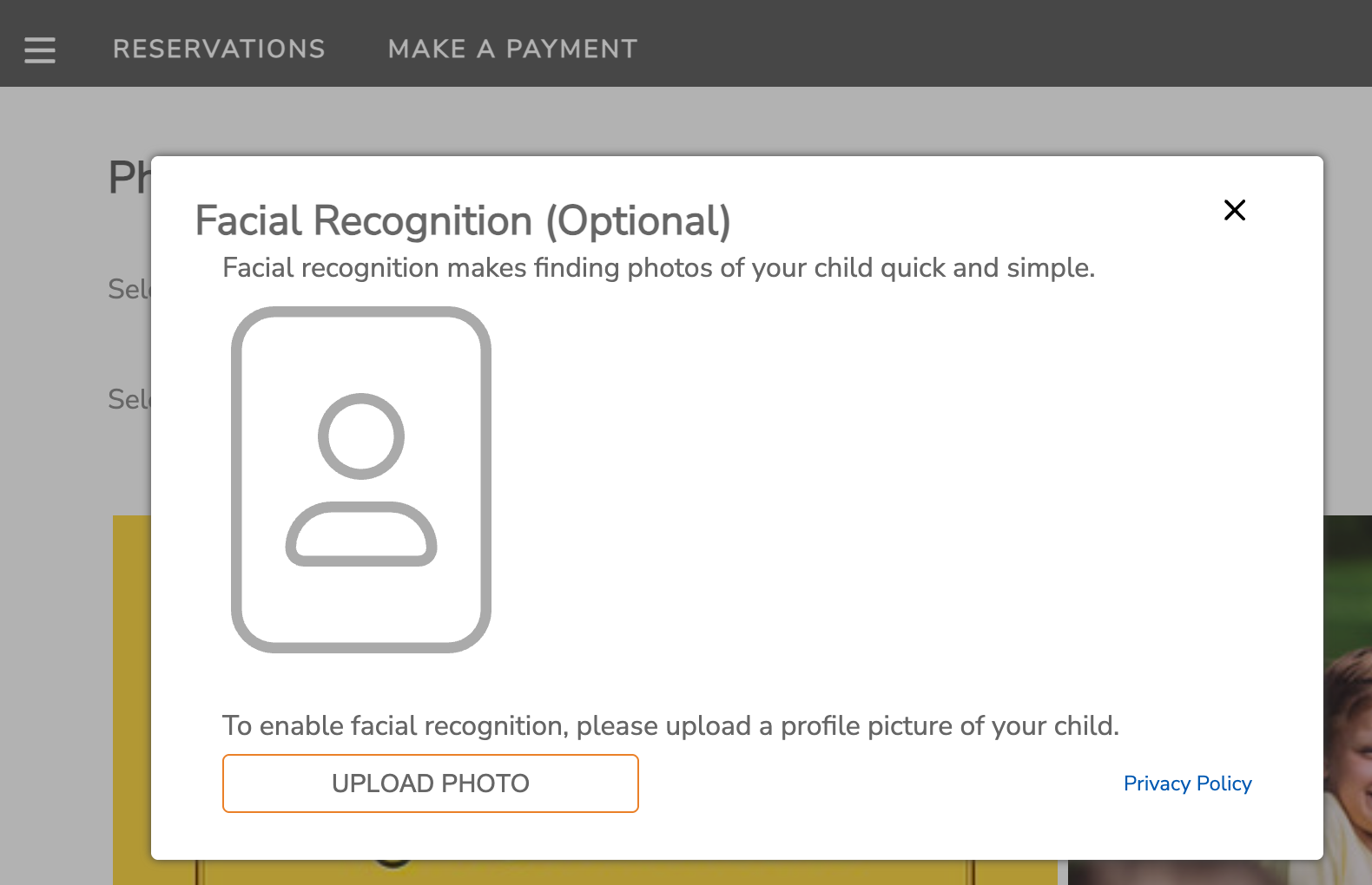 window to upload profile photo